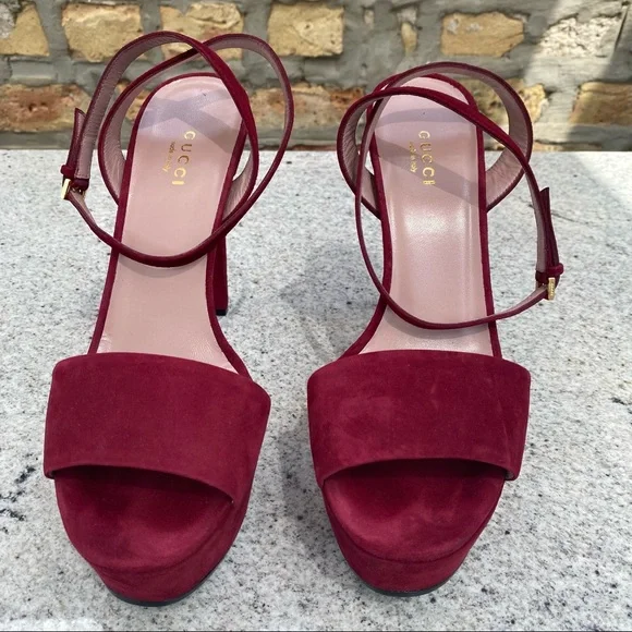Gucci Leila Platform Suede Sandal Burgundy - Picture 3 of 16